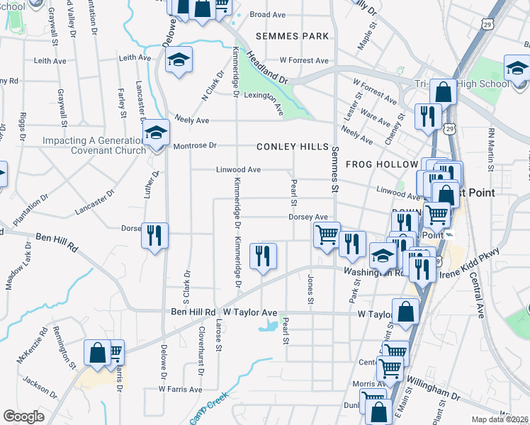 map of restaurants, bars, coffee shops, grocery stores, and more near 1927 Dorsey Avenue in East Point
