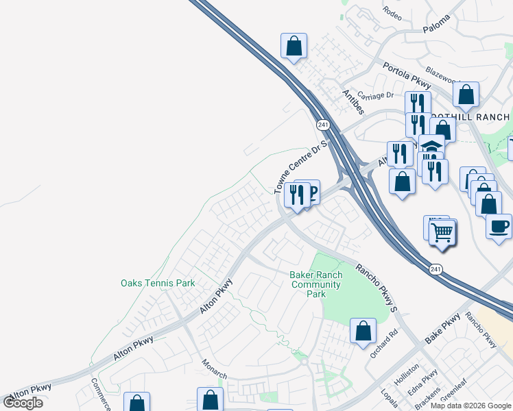 map of restaurants, bars, coffee shops, grocery stores, and more near 18 Prominence in Lake Forest