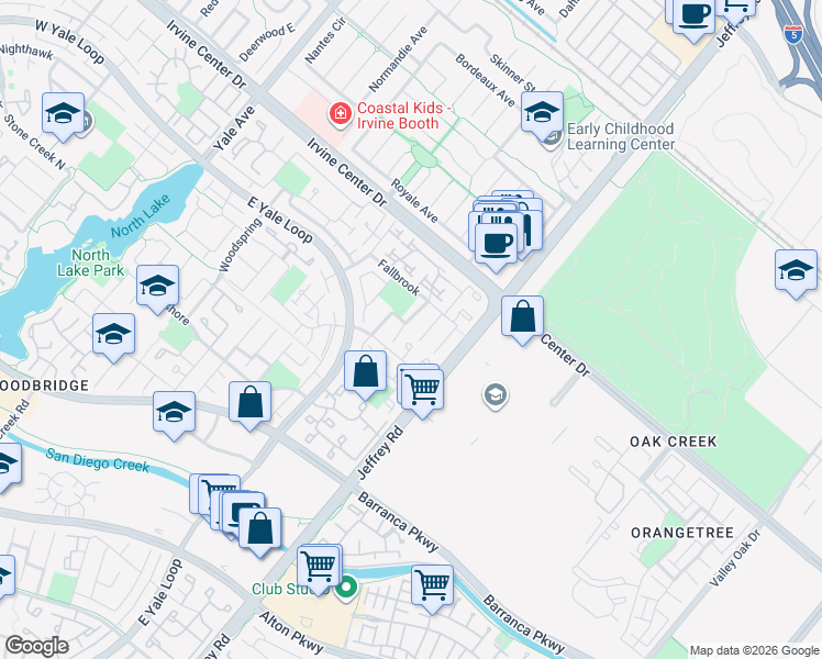 map of restaurants, bars, coffee shops, grocery stores, and more near 13 Autumn Oak in Irvine