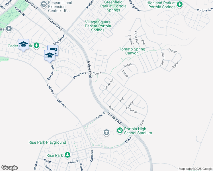 map of restaurants, bars, coffee shops, grocery stores, and more near 101 Turnstone in Irvine
