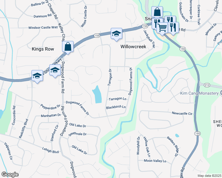 map of restaurants, bars, coffee shops, grocery stores, and more near 3540 Tarragon Drive in Decatur