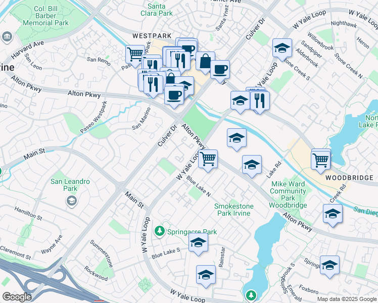 map of restaurants, bars, coffee shops, grocery stores, and more near in Irvine