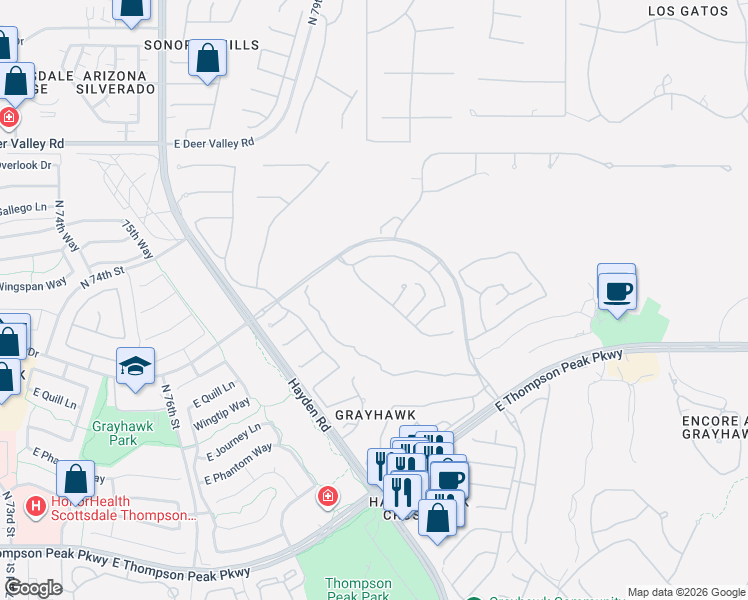 map of restaurants, bars, coffee shops, grocery stores, and more near 8029 East Wingspan Way in Scottsdale