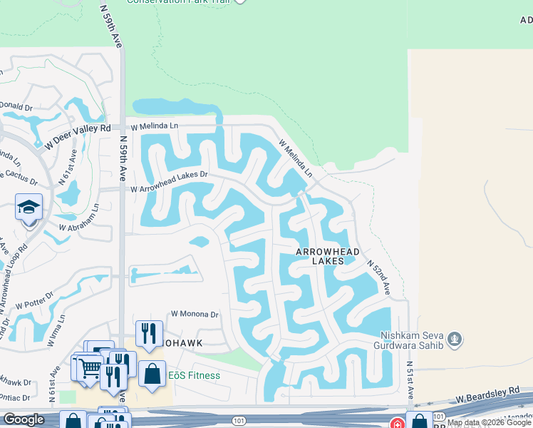 map of restaurants, bars, coffee shops, grocery stores, and more near 21409 North 55th Avenue in Glendale