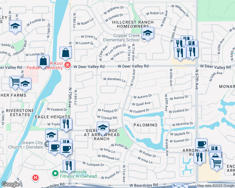 map of restaurants, bars, coffee shops, grocery stores, and more near 21129 North 71st Drive in Glendale