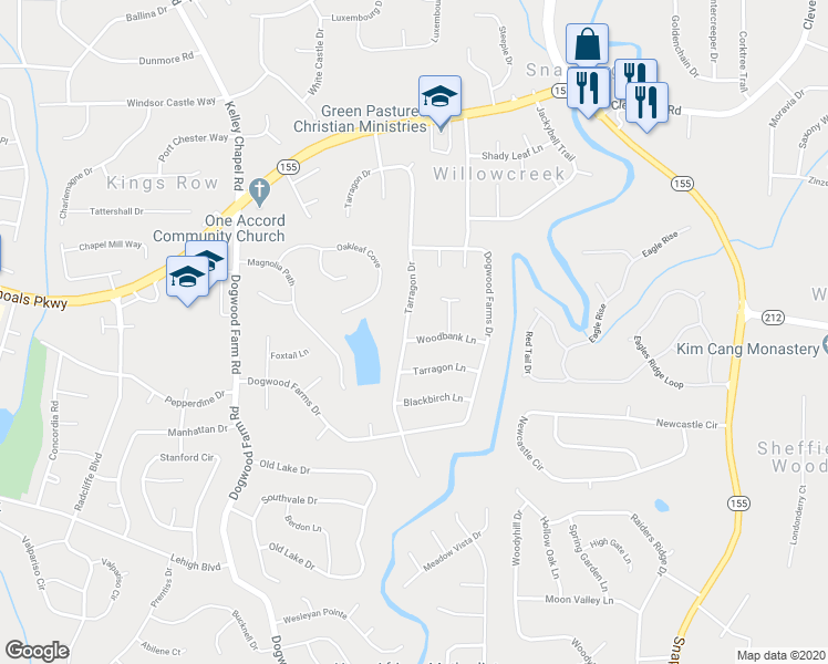 map of restaurants, bars, coffee shops, grocery stores, and more near 3540 Tarragon Drive in Decatur