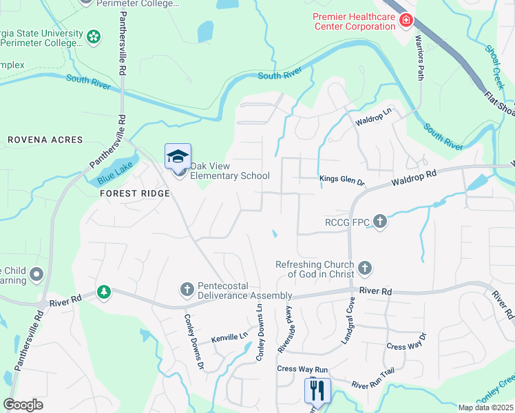map of restaurants, bars, coffee shops, grocery stores, and more near 3068 River Oak Road in Decatur