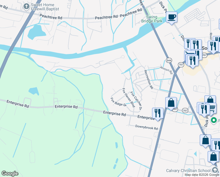 map of restaurants, bars, coffee shops, grocery stores, and more near 373 Fox Ridge Drive in Myrtle Beach