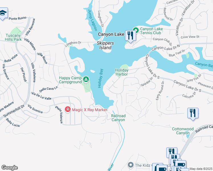 map of restaurants, bars, coffee shops, grocery stores, and more near 21990 Village Way Drive in Canyon Lake