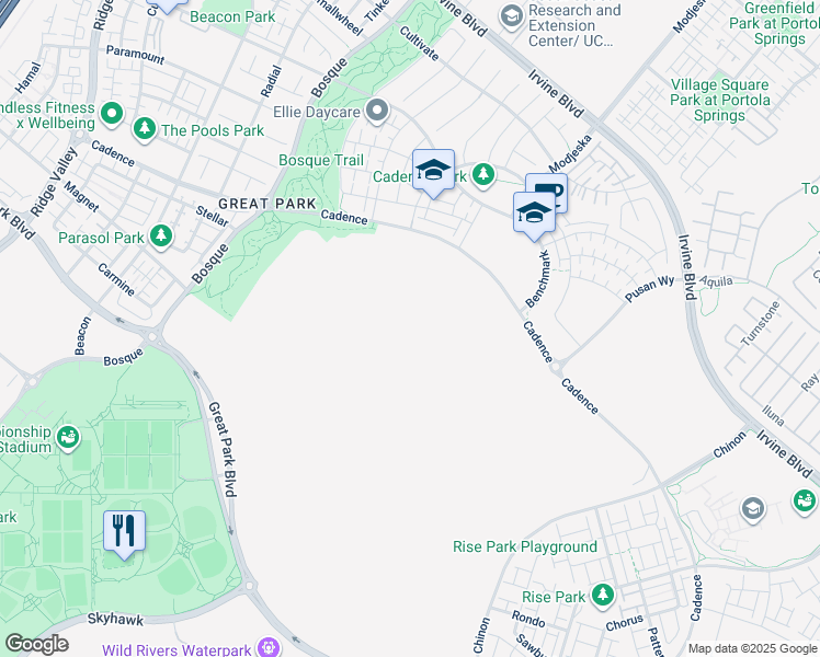 map of restaurants, bars, coffee shops, grocery stores, and more near C Street in Irvine