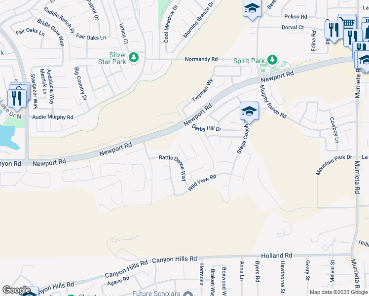 map of restaurants, bars, coffee shops, grocery stores, and more near 30426 Wide Plains Court in Menifee