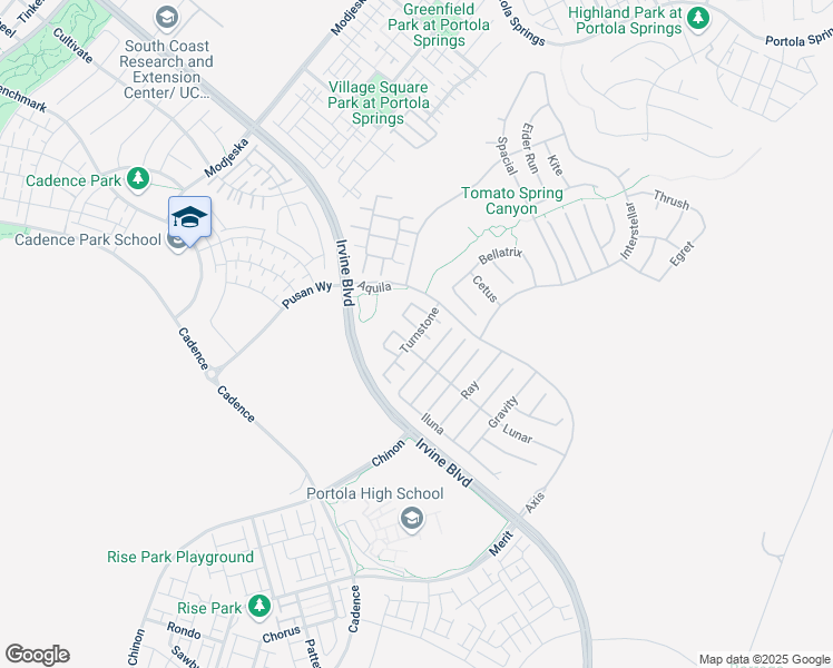 map of restaurants, bars, coffee shops, grocery stores, and more near 105 Turnstone in Irvine