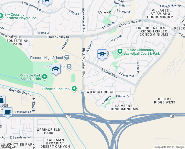map of restaurants, bars, coffee shops, grocery stores, and more near 3642 East Zachary Drive in Phoenix