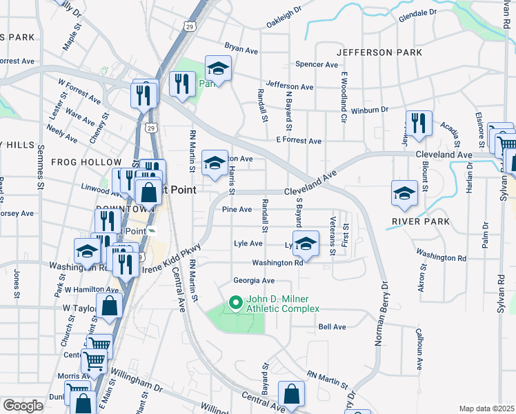 map of restaurants, bars, coffee shops, grocery stores, and more near 1377 Pine Avenue in Atlanta