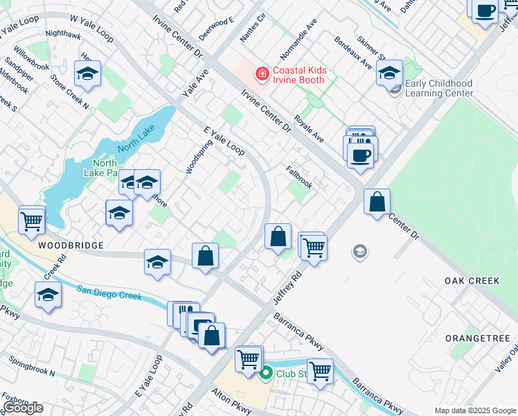 map of restaurants, bars, coffee shops, grocery stores, and more near 44 Briarwood in Irvine