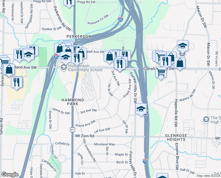 map of restaurants, bars, coffee shops, grocery stores, and more near 2815 7th Street Southwest in Atlanta