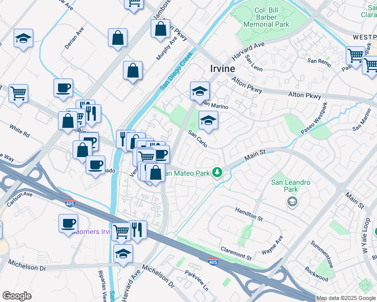 map of restaurants, bars, coffee shops, grocery stores, and more near 4 La Flora in Irvine