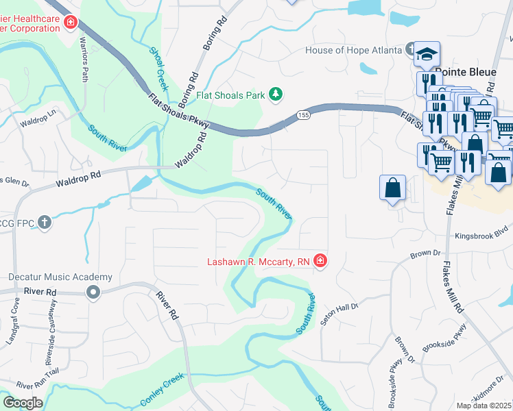 map of restaurants, bars, coffee shops, grocery stores, and more near 4024 Waldrop Hills Drive in Decatur