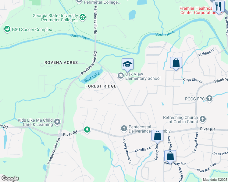 map of restaurants, bars, coffee shops, grocery stores, and more near 2907 Oakvale Falls Drive in Decatur