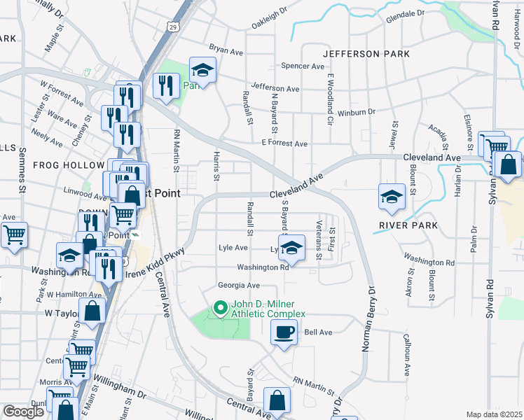 map of restaurants, bars, coffee shops, grocery stores, and more near 1365 Gus Thornhill Junior Drive in East Point