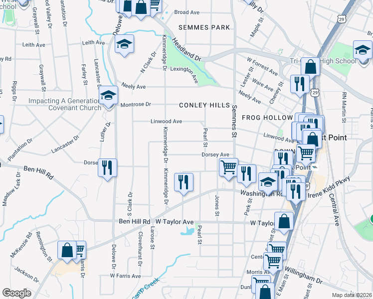 map of restaurants, bars, coffee shops, grocery stores, and more near 1927 Dorsey Avenue in East Point