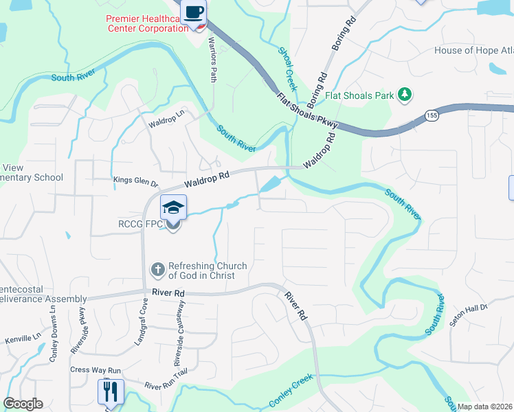 map of restaurants, bars, coffee shops, grocery stores, and more near 3577 Wellhaun Road in Decatur