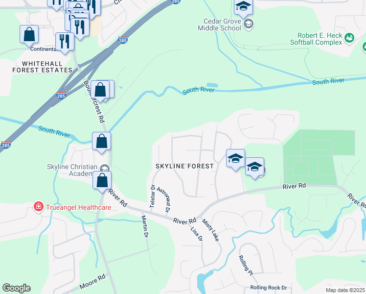 map of restaurants, bars, coffee shops, grocery stores, and more near 3664 Satellite Terrace in Ellenwood