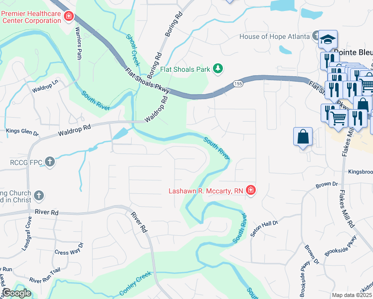 map of restaurants, bars, coffee shops, grocery stores, and more near 3981 Waldrop Hills Drive in Decatur