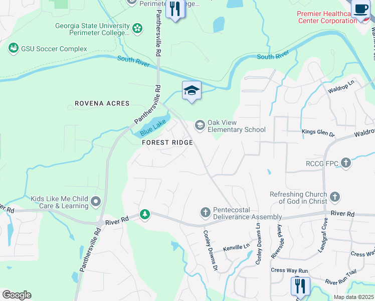 map of restaurants, bars, coffee shops, grocery stores, and more near 2907 Oakvale Falls Drive in Decatur
