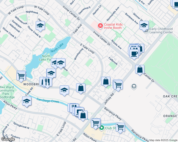 map of restaurants, bars, coffee shops, grocery stores, and more near 44 Briarwood in Irvine