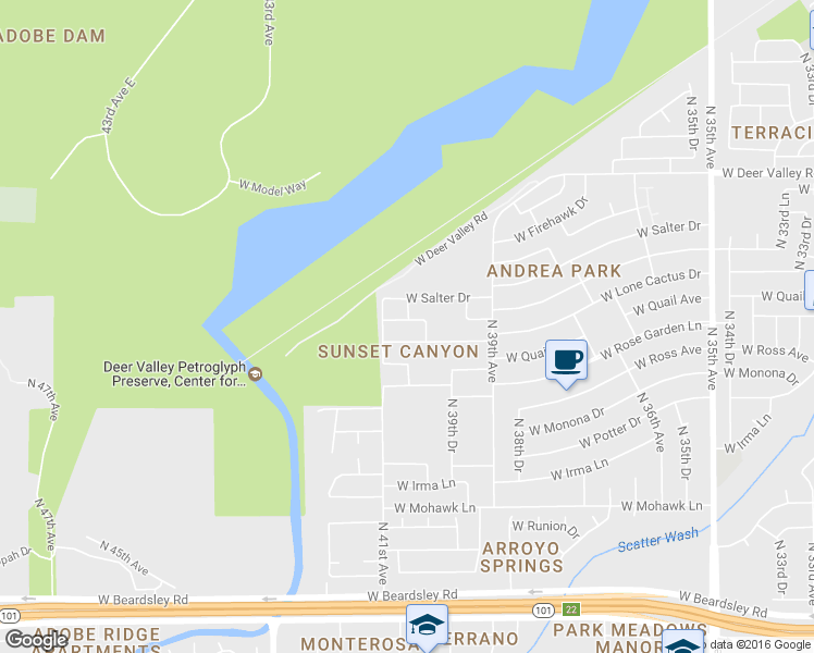 map of restaurants, bars, coffee shops, grocery stores, and more near 4029 West Abraham Lane in Glendale