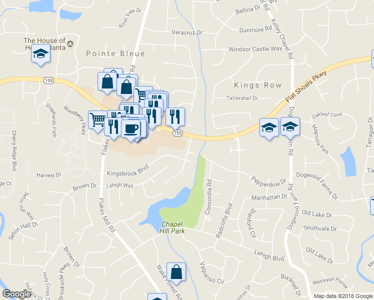map of restaurants, bars, coffee shops, grocery stores, and more near 3513 Brycewood Drive in Decatur