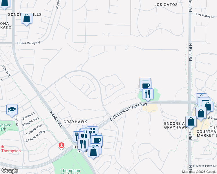 map of restaurants, bars, coffee shops, grocery stores, and more near 8213 East Wingspan Way in Scottsdale