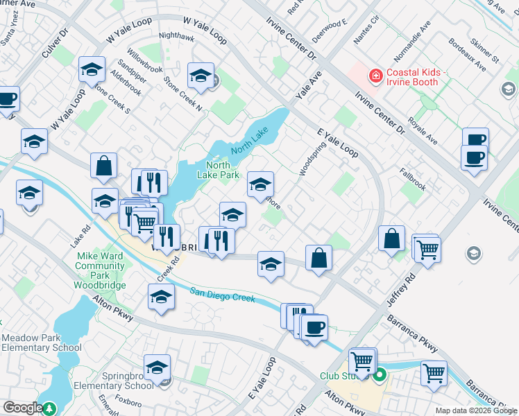 map of restaurants, bars, coffee shops, grocery stores, and more near 6 Suncreek in Irvine