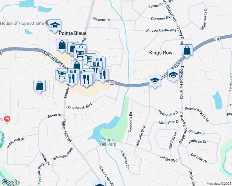 map of restaurants, bars, coffee shops, grocery stores, and more near 3513 Brycewood Drive in Decatur