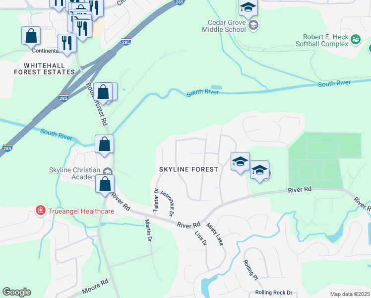 map of restaurants, bars, coffee shops, grocery stores, and more near 3664 Satellite Terrace in Ellenwood