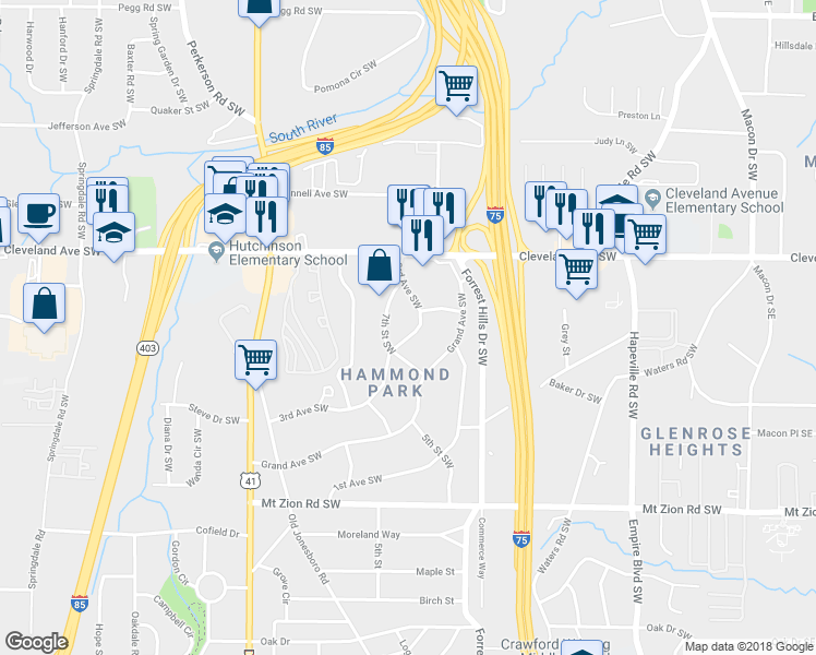 map of restaurants, bars, coffee shops, grocery stores, and more near 2767 3rd Avenue Southwest in Atlanta