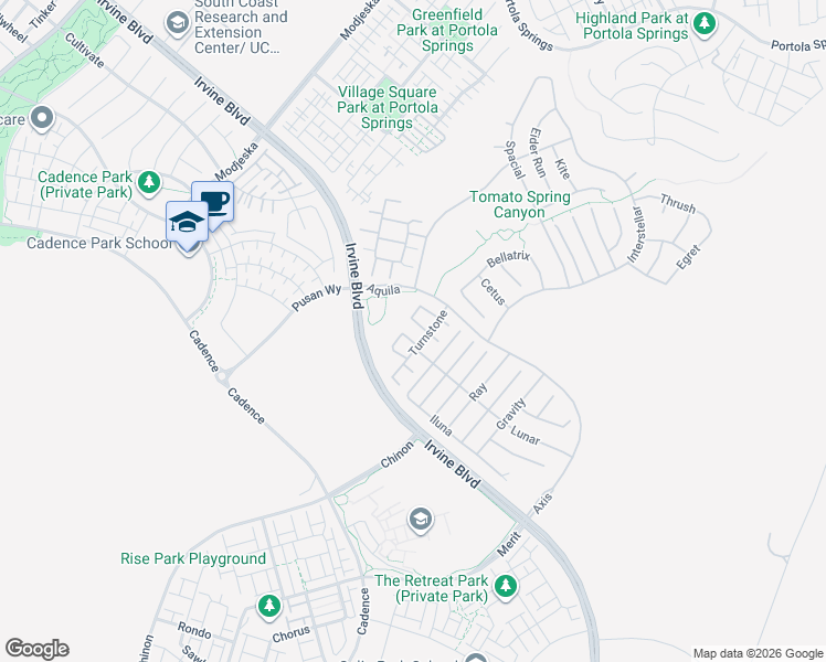 map of restaurants, bars, coffee shops, grocery stores, and more near 93 Turnstone in Irvine