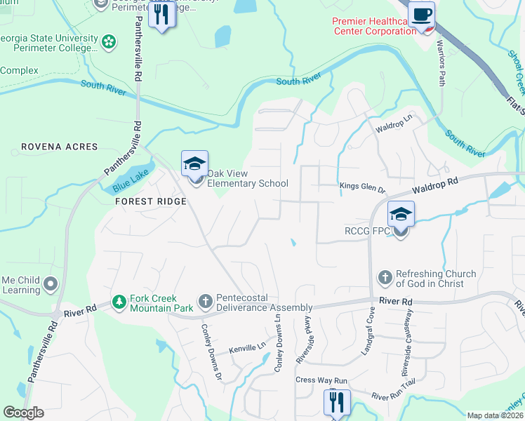 map of restaurants, bars, coffee shops, grocery stores, and more near 3069 Oakvale Heights in Decatur