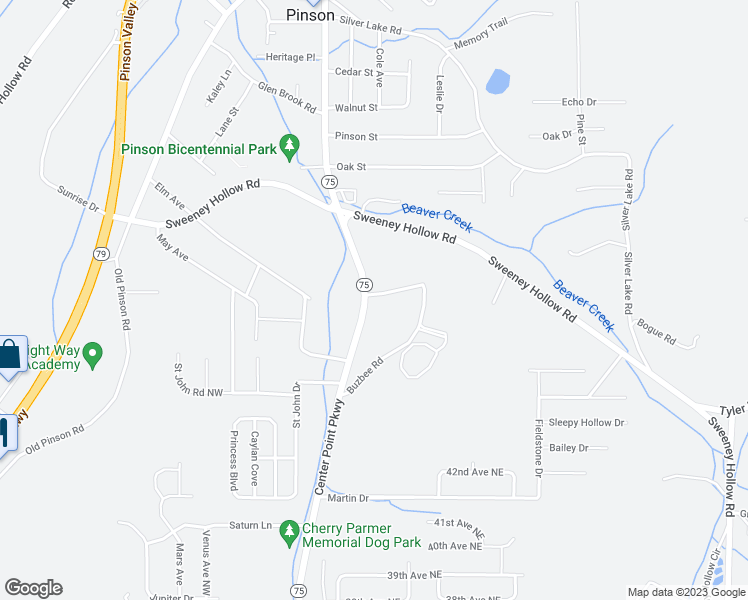 map of restaurants, bars, coffee shops, grocery stores, and more near 4311 Buzbee Road in Pinson