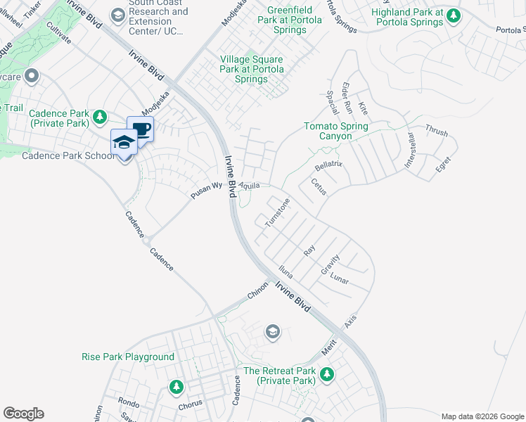 map of restaurants, bars, coffee shops, grocery stores, and more near 93 Turnstone in Irvine