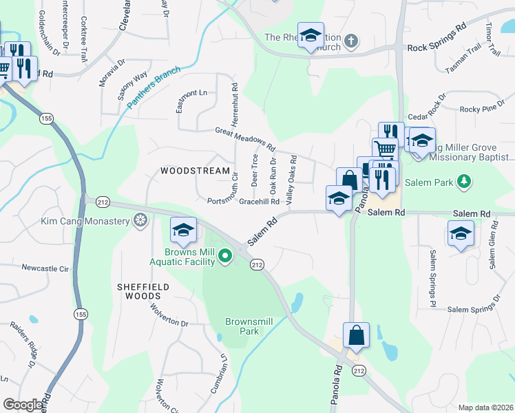 map of restaurants, bars, coffee shops, grocery stores, and more near 5014 Gracehill Road in Stonecrest