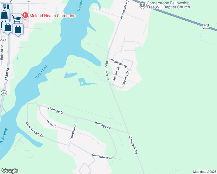 map of restaurants, bars, coffee shops, grocery stores, and more near 1031 Apache Street in Manning