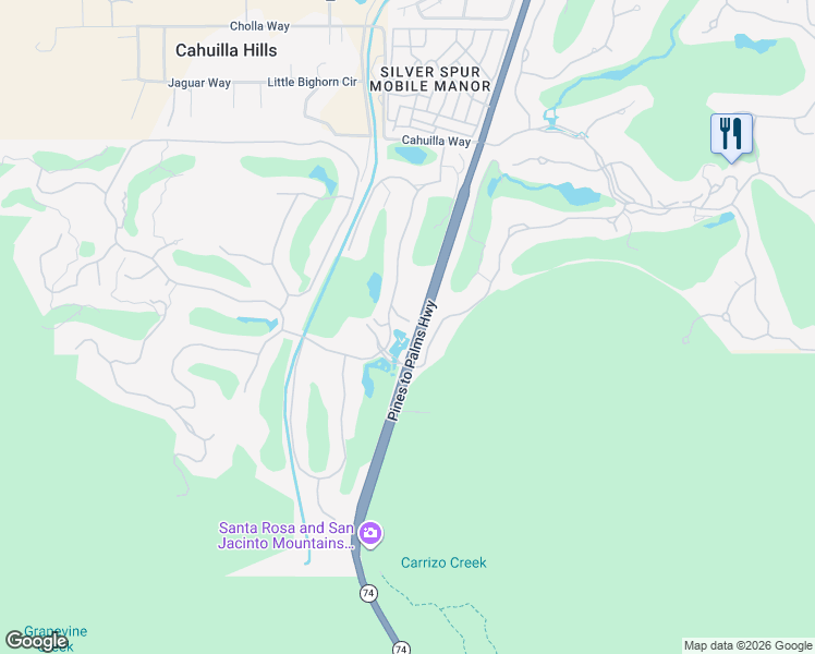 map of restaurants, bars, coffee shops, grocery stores, and more near 245 Kiva Court in Palm Desert