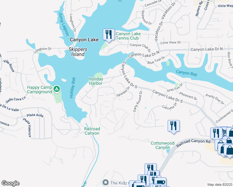map of restaurants, bars, coffee shops, grocery stores, and more near 30431 Sparkle Drive in Canyon Lake
