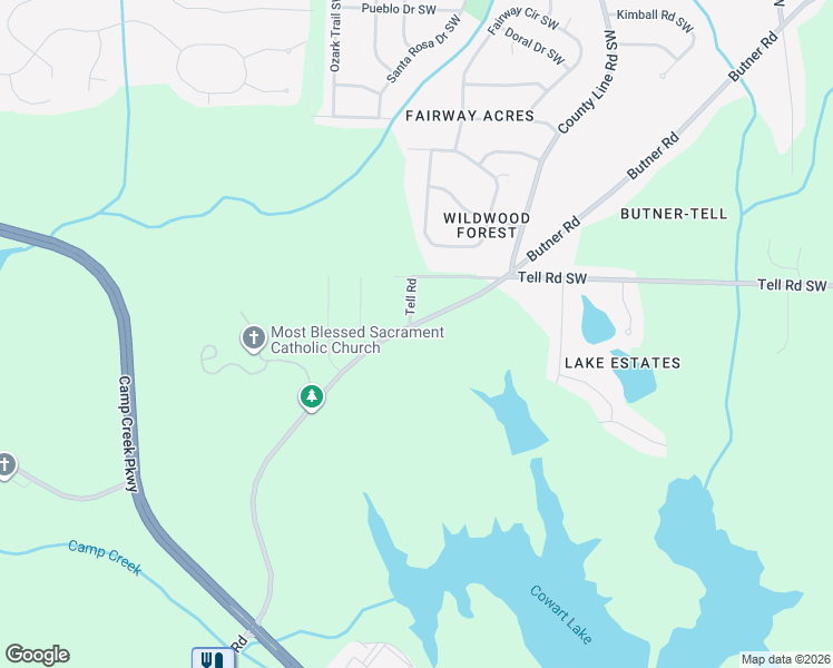 map of restaurants, bars, coffee shops, grocery stores, and more near 2800 Butner Road in Atlanta