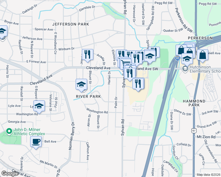 map of restaurants, bars, coffee shops, grocery stores, and more near 938 Reed Avenue in East Point