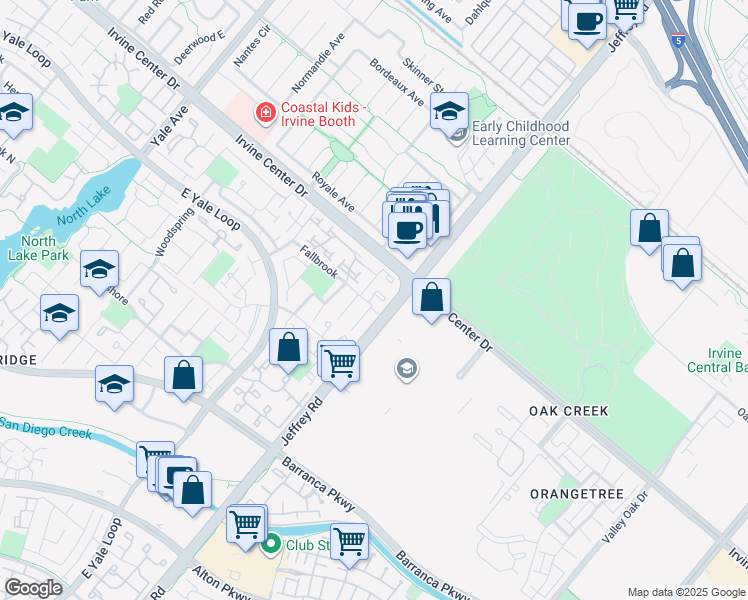 map of restaurants, bars, coffee shops, grocery stores, and more near 48 Fallbrook in Irvine