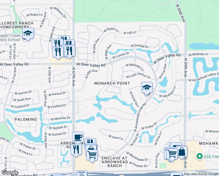 map of restaurants, bars, coffee shops, grocery stores, and more near 21120 North 64th Avenue in Glendale