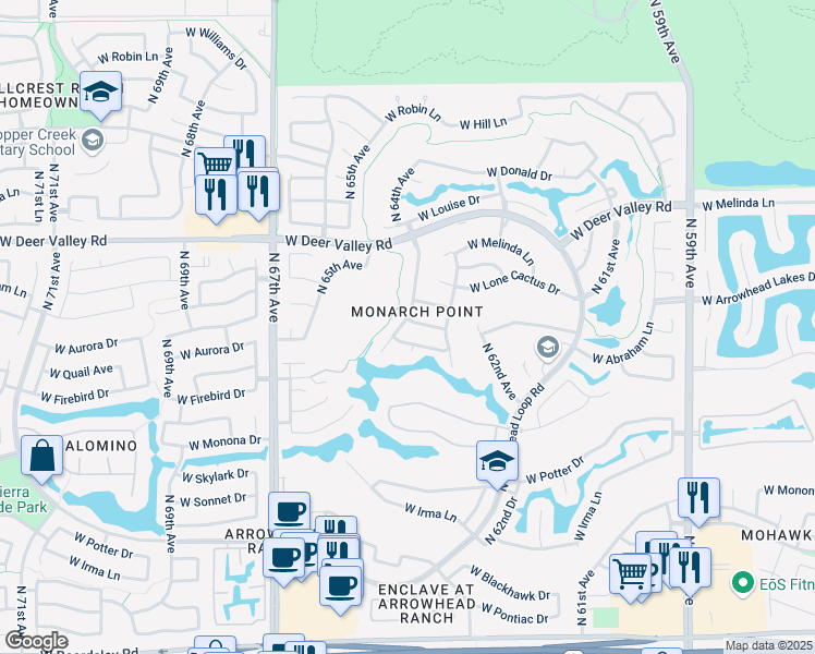 map of restaurants, bars, coffee shops, grocery stores, and more near 21120 North 64th Avenue in Glendale